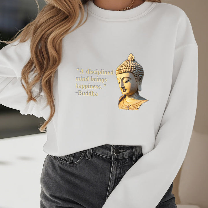 Buddha Stones Un esprit discipliné apporte le bonheur Sweat-shirt en polyester doublé polaire Bouddha