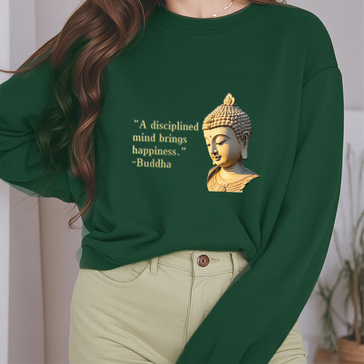 Buddha Stones Un esprit discipliné apporte le bonheur Sweat-shirt en polyester doublé polaire Bouddha