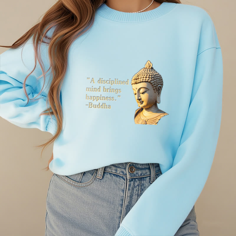 Buddha Stones Un esprit discipliné apporte le bonheur Sweat-shirt en polyester doublé polaire Bouddha