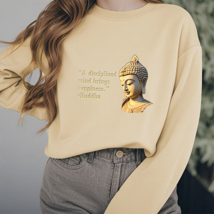 Buddha Stones Un esprit discipliné apporte le bonheur Sweat-shirt en polyester doublé polaire Bouddha