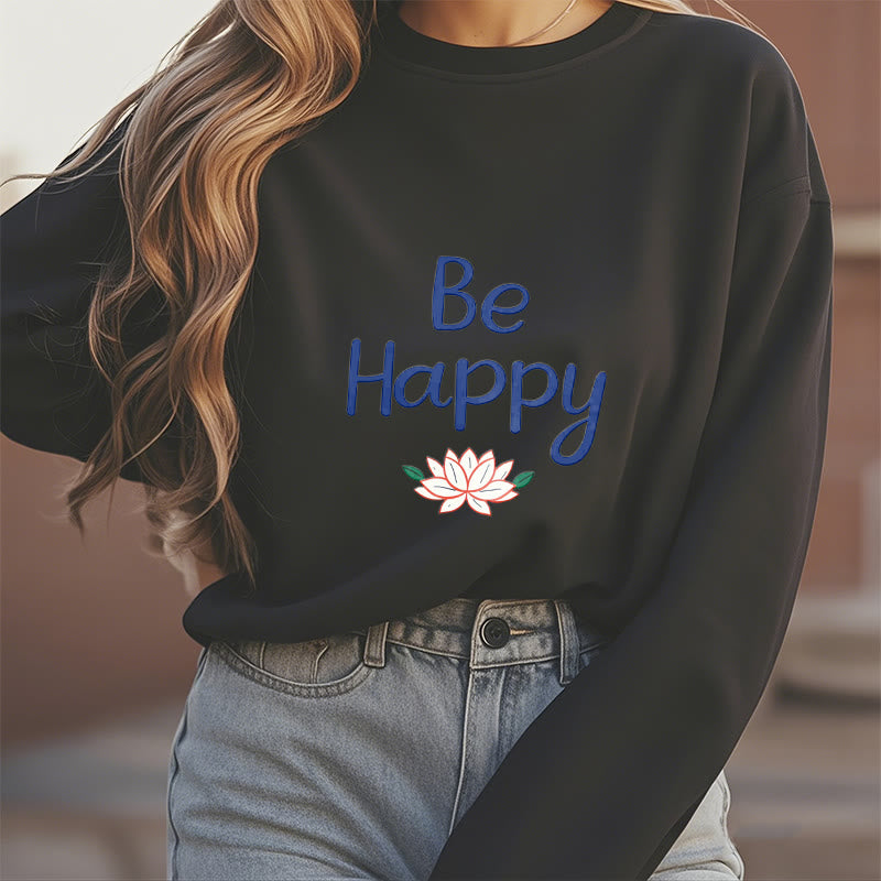 Sweat-shirt doublé en polaire douce avec motif Buddha Stones BE HAPPY Lotus