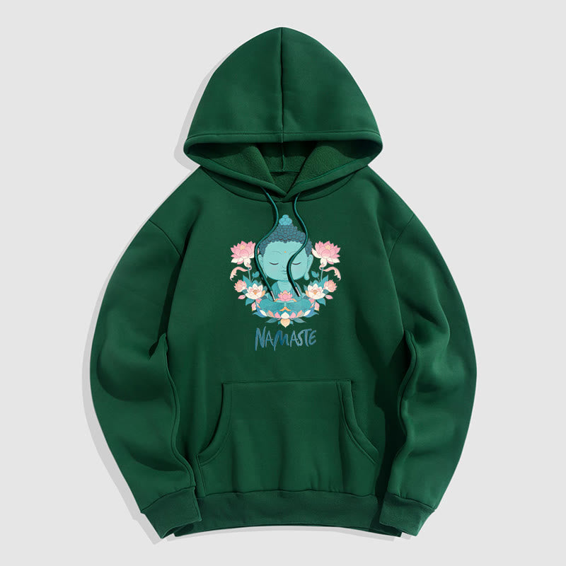 Sweat à capuche en polyester doublé Buddha Stones NAMASTE Buddha Lotus Meditation