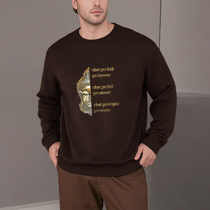 Sweat-shirt en polyester doublé polaire avec inscription « What You Think » de Buddha Stones