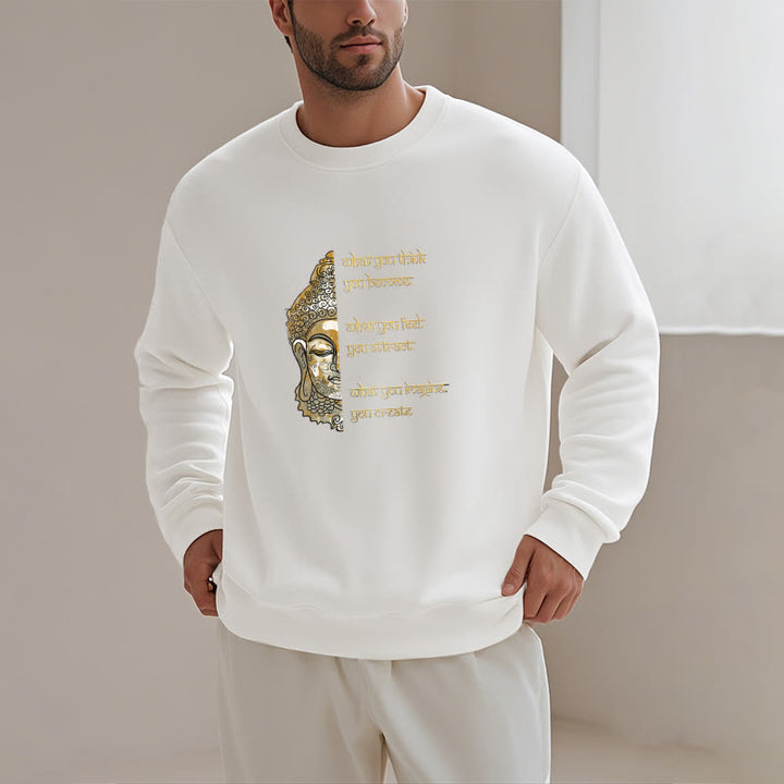 Sweat-shirt en polyester doublé polaire avec inscription « What You Think » de Buddha Stones