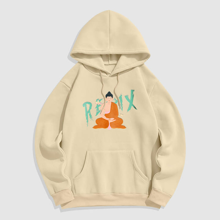 Sweat à capuche en polyester doublé polaire Buddha Stones RELAX Lotus Buddha