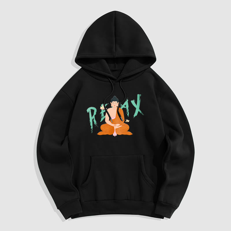 Sweat à capuche en polyester doublé polaire Buddha Stones RELAX Lotus Buddha