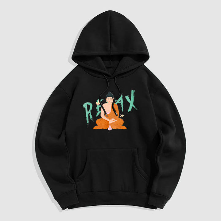 Sweat à capuche en polyester doublé polaire Buddha Stones RELAX Lotus Buddha