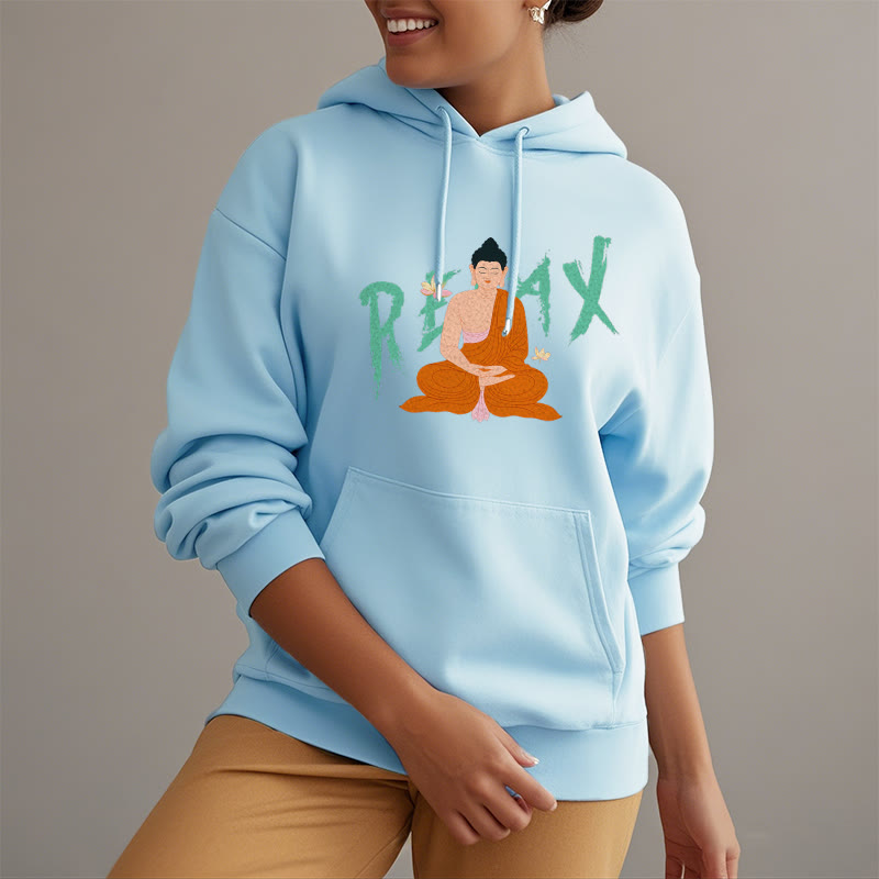 Sweat à capuche en polyester doublé polaire Buddha Stones RELAX Lotus Buddha