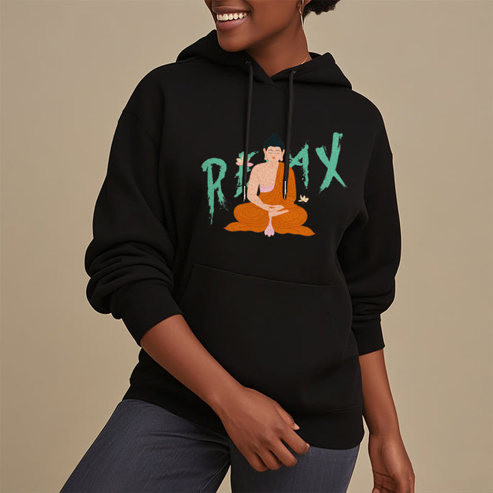 Sweat à capuche en polyester doublé polaire Buddha Stones RELAX Lotus Buddha