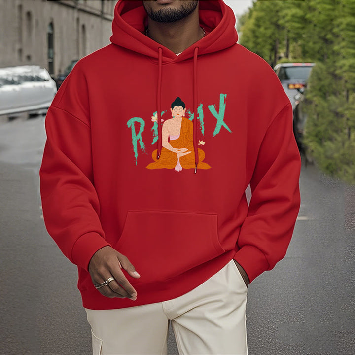 Sweat à capuche en polyester doublé polaire Buddha Stones RELAX Lotus Buddha