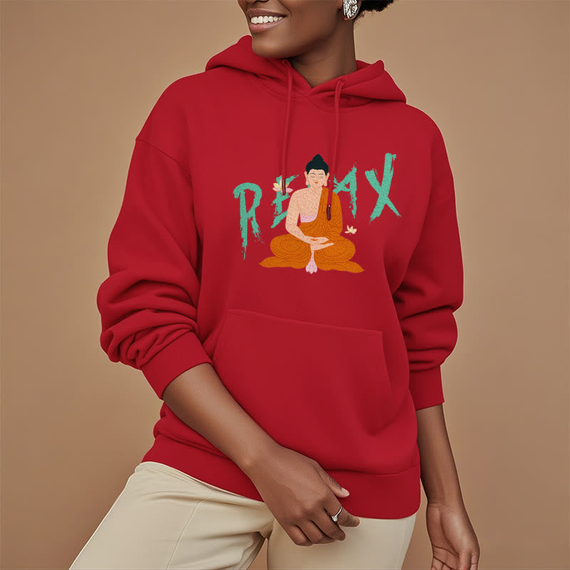 Sweat à capuche en polyester doublé polaire Buddha Stones RELAX Lotus Buddha