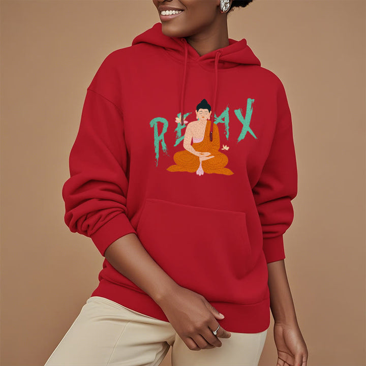 Sweat à capuche en polyester doublé polaire Buddha Stones RELAX Lotus Buddha