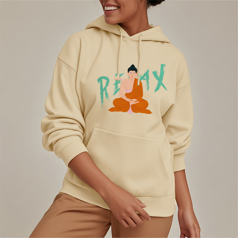 Sweat à capuche en polyester doublé polaire Buddha Stones RELAX Lotus Buddha