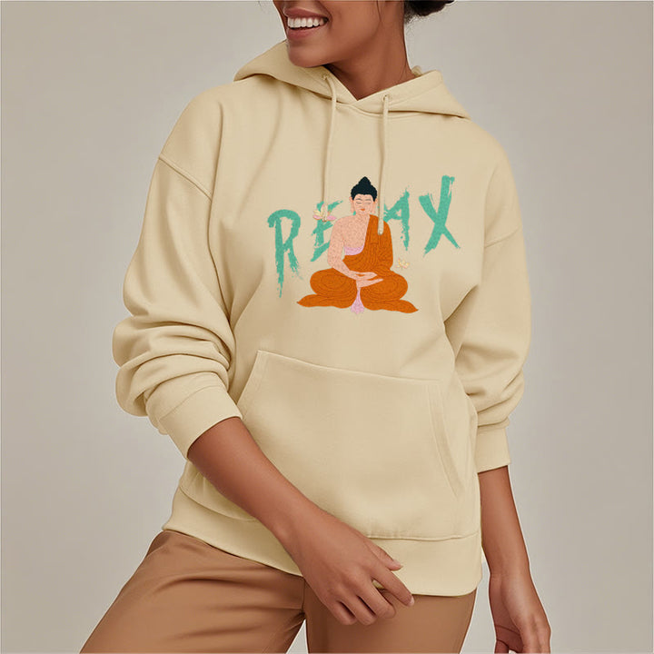 Sweat à capuche en polyester doublé polaire Buddha Stones RELAX Lotus Buddha