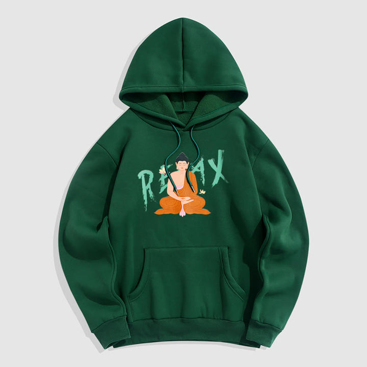 Sweat à capuche en polyester doublé polaire Buddha Stones RELAX Lotus Buddha