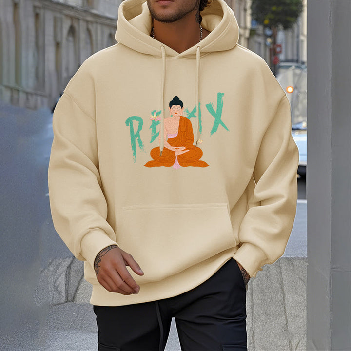 Sweat à capuche en polyester doublé polaire Buddha Stones RELAX Lotus Buddha