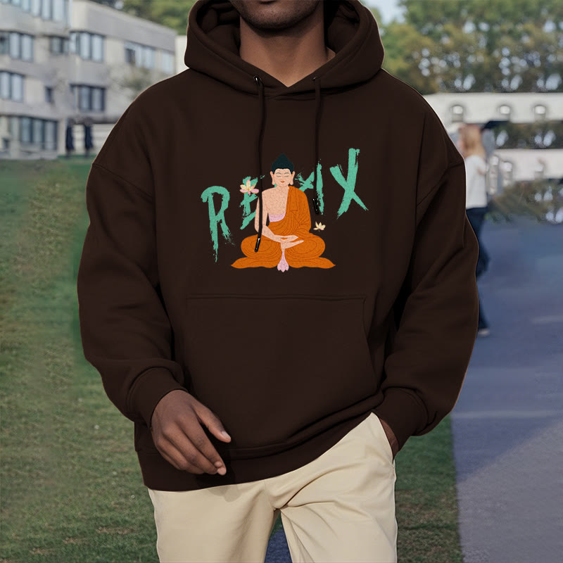 Sweat à capuche en polyester doublé polaire Buddha Stones RELAX Lotus Buddha