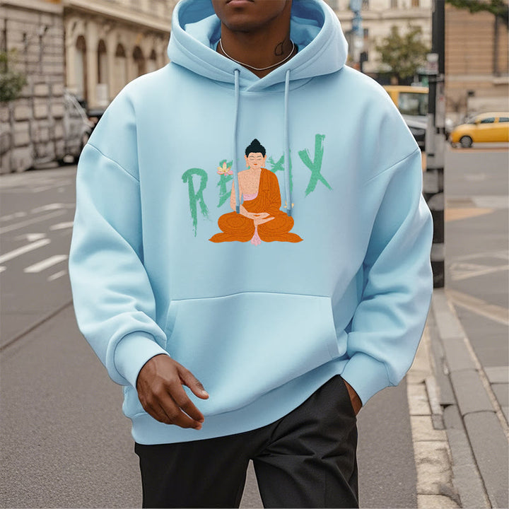Sweat à capuche en polyester doublé polaire Buddha Stones RELAX Lotus Buddha