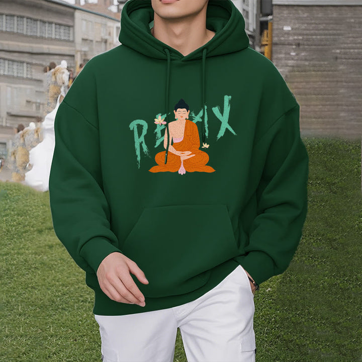 Sweat à capuche en polyester doublé polaire Buddha Stones RELAX Lotus Buddha