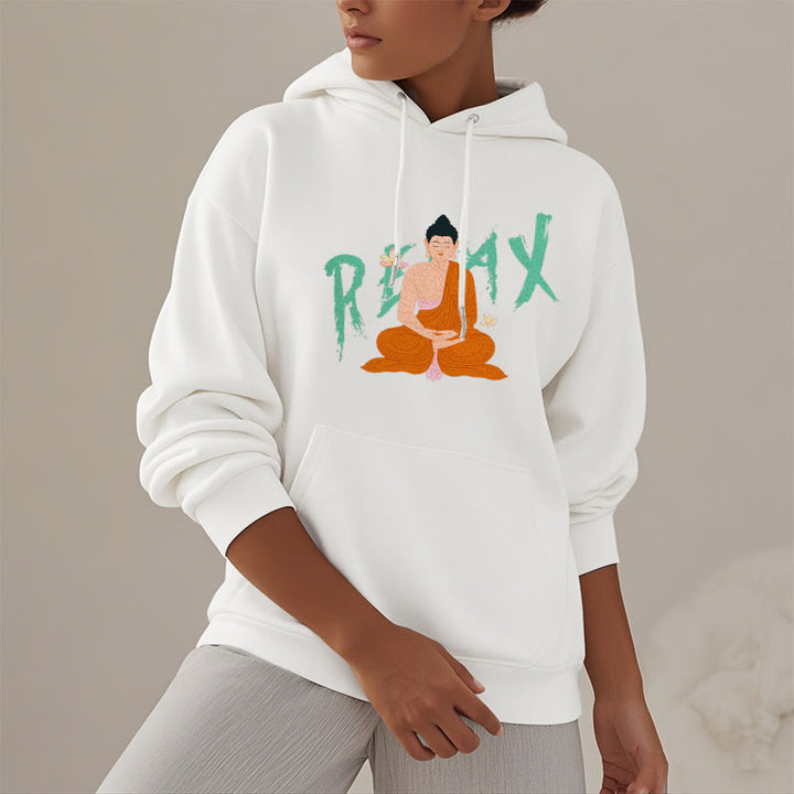 Sweat à capuche en polyester doublé polaire Buddha Stones RELAX Lotus Buddha