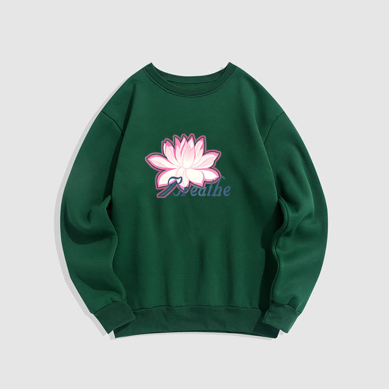 Sweat-shirt à col rond doublé en polaire Buddha Stones BREATHE Lotus