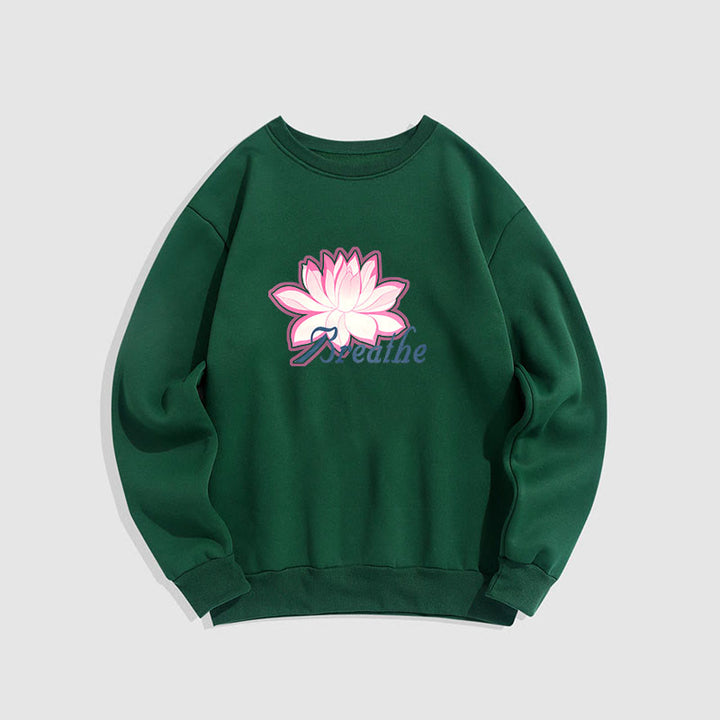 Sweat-shirt à col rond doublé en polaire Buddha Stones BREATHE Lotus