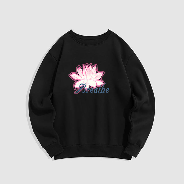 Sweat-shirt à col rond doublé en polaire Buddha Stones BREATHE Lotus
