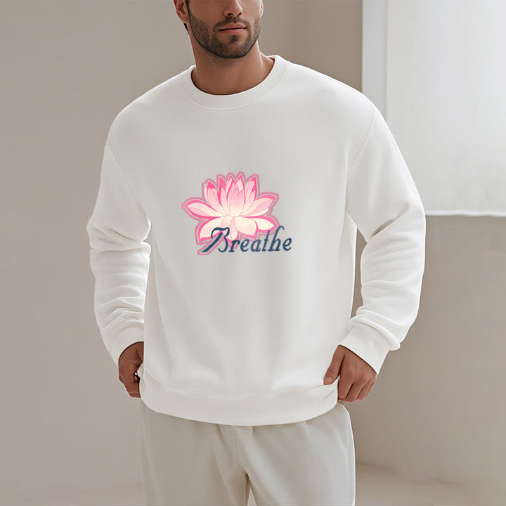 Sweat-shirt à col rond doublé en polaire Buddha Stones BREATHE Lotus