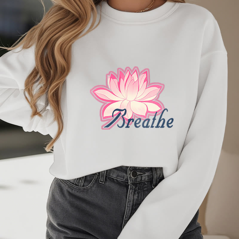 Sweat-shirt à col rond doublé en polaire Buddha Stones BREATHE Lotus