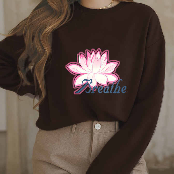 Sweat-shirt à col rond doublé en polaire Buddha Stones BREATHE Lotus