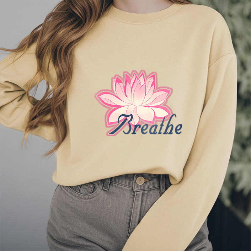 Sweat-shirt à col rond doublé en polaire Buddha Stones BREATHE Lotus