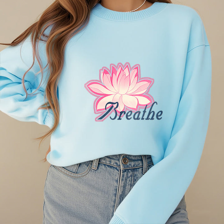 Sweat-shirt à col rond doublé en polaire Buddha Stones BREATHE Lotus