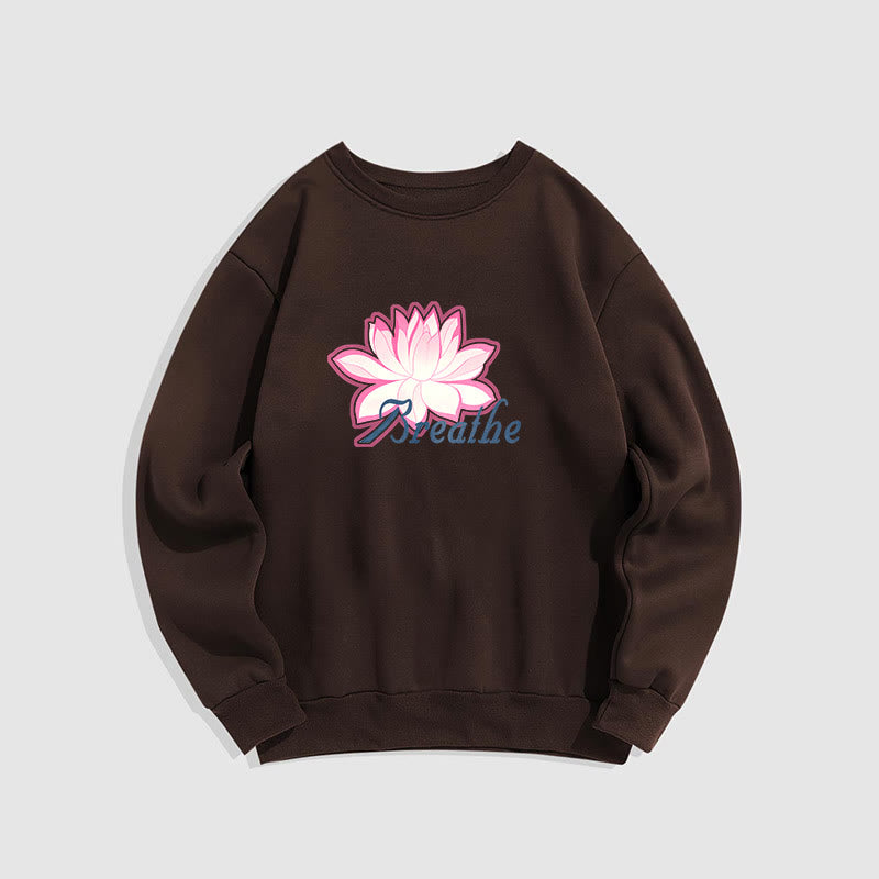 Sweat-shirt à col rond doublé en polaire Buddha Stones BREATHE Lotus