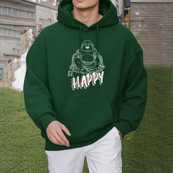 Sweat à capuche en polyester doublé polaire Buddha Stones rieur BE HAPPY