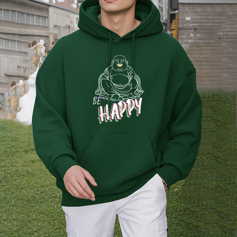 Sweat à capuche en polyester doublé polaire Buddha Stones rieur BE HAPPY