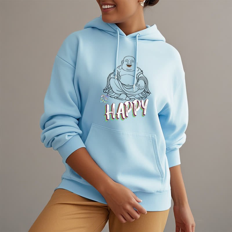 Sweat à capuche en polyester doublé polaire Buddha Stones rieur BE HAPPY