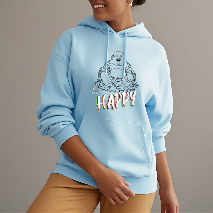 Sweat à capuche en polyester doublé polaire Buddha Stones rieur BE HAPPY