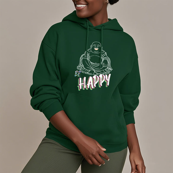 Sweat à capuche en polyester doublé polaire Buddha Stones rieur BE HAPPY