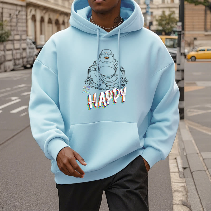 Sweat à capuche en polyester doublé polaire Buddha Stones rieur BE HAPPY