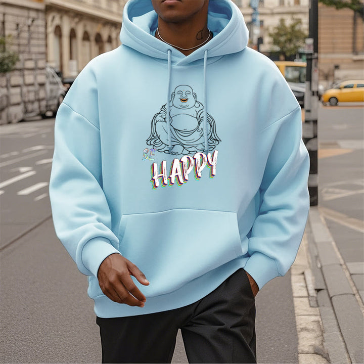 Sweat à capuche en polyester doublé polaire Buddha Stones rieur BE HAPPY