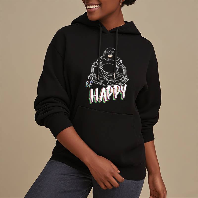 Sweat à capuche en polyester doublé polaire Buddha Stones rieur BE HAPPY