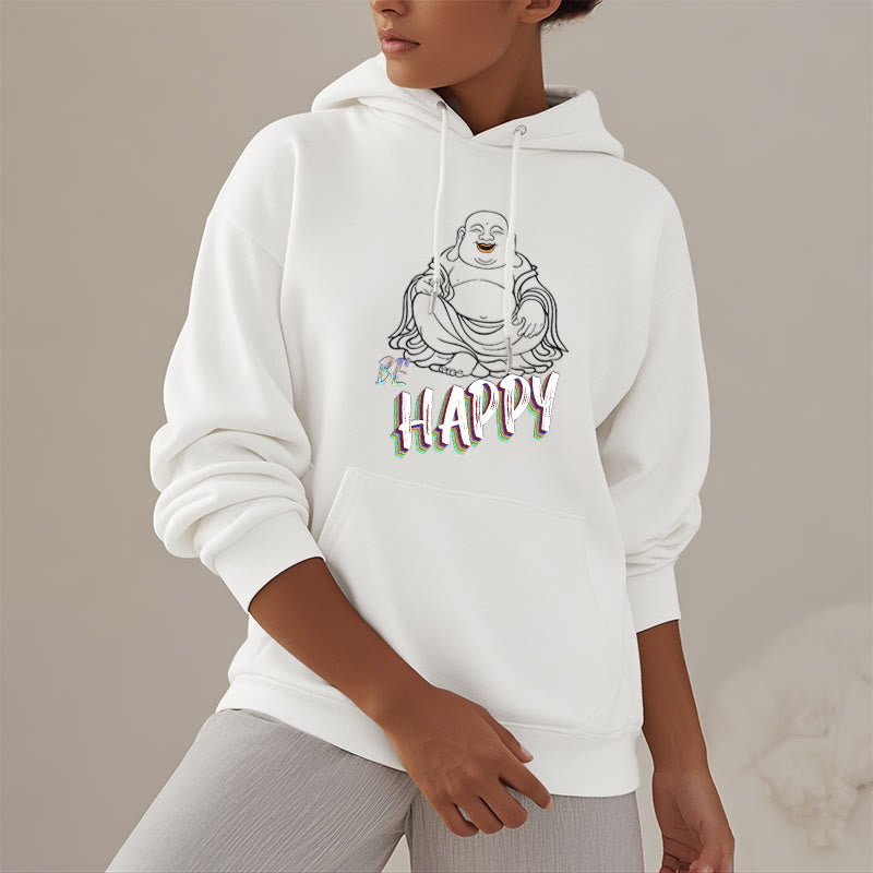 Sweat à capuche en polyester doublé polaire Buddha Stones rieur BE HAPPY