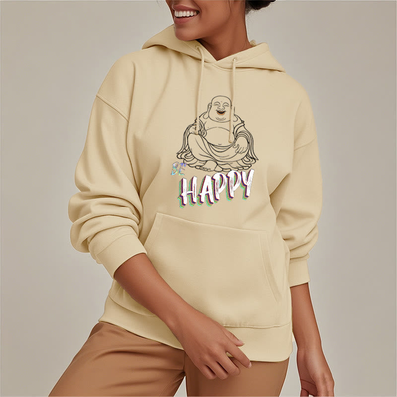 Sweat à capuche en polyester doublé polaire Buddha Stones rieur BE HAPPY
