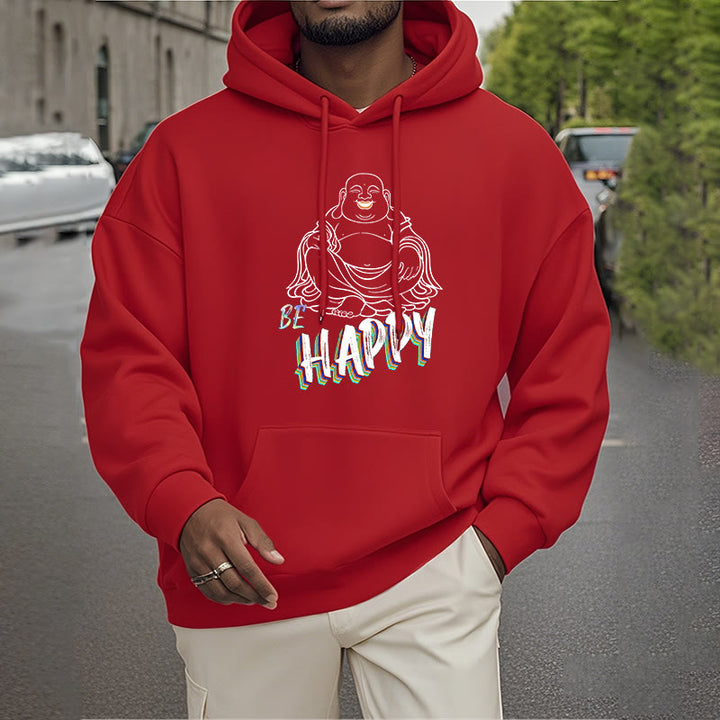 Sweat à capuche en polyester doublé polaire Buddha Stones rieur BE HAPPY