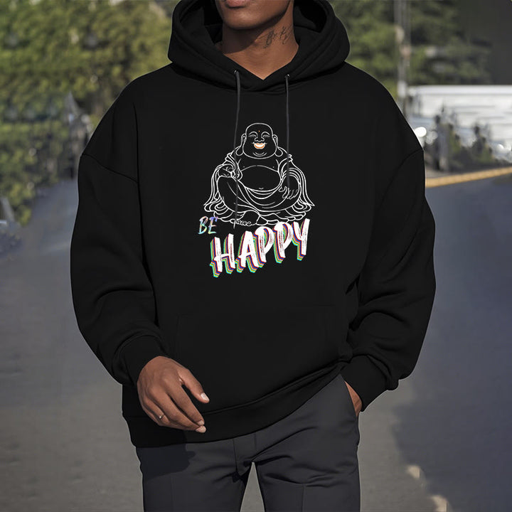 Sweat à capuche en polyester doublé polaire Buddha Stones rieur BE HAPPY