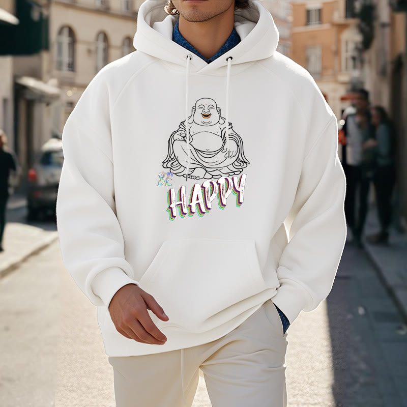 Sweat à capuche en polyester doublé polaire Buddha Stones rieur BE HAPPY