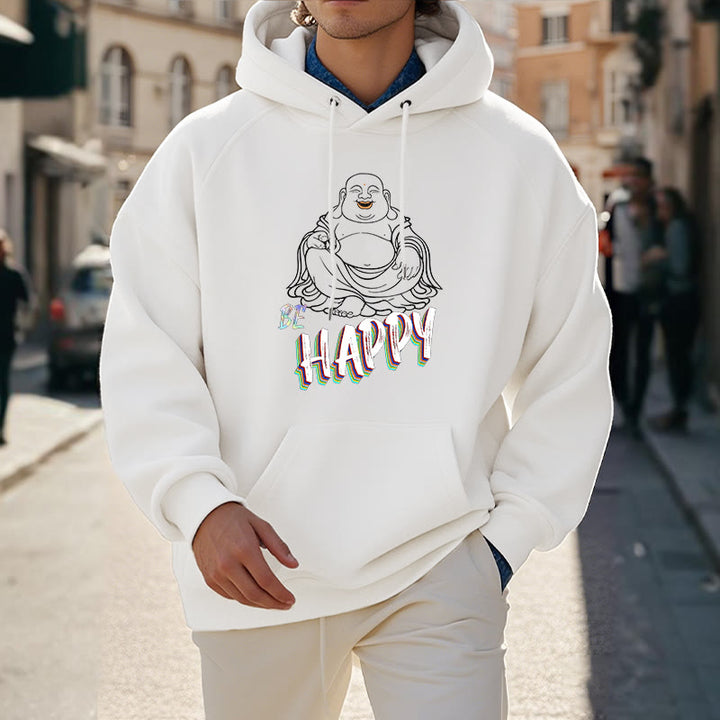 Sweat à capuche en polyester doublé polaire Buddha Stones rieur BE HAPPY