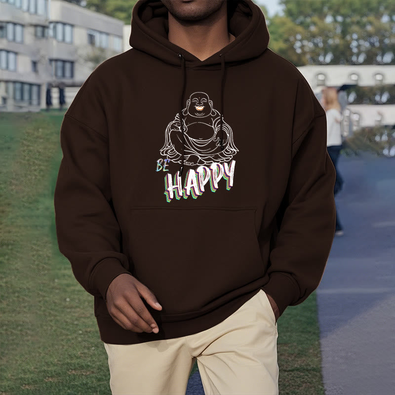 Sweat à capuche en polyester doublé polaire Buddha Stones rieur BE HAPPY