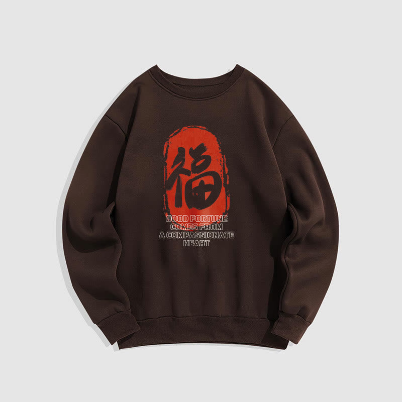 Sweat-shirt en polyester doublé polaire Buddha Stones Fu La bonne fortune vient d'un cœur compatissant