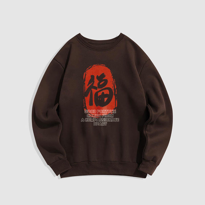Sweat-shirt en polyester doublé polaire Buddha Stones Fu La bonne fortune vient d'un cœur compatissant